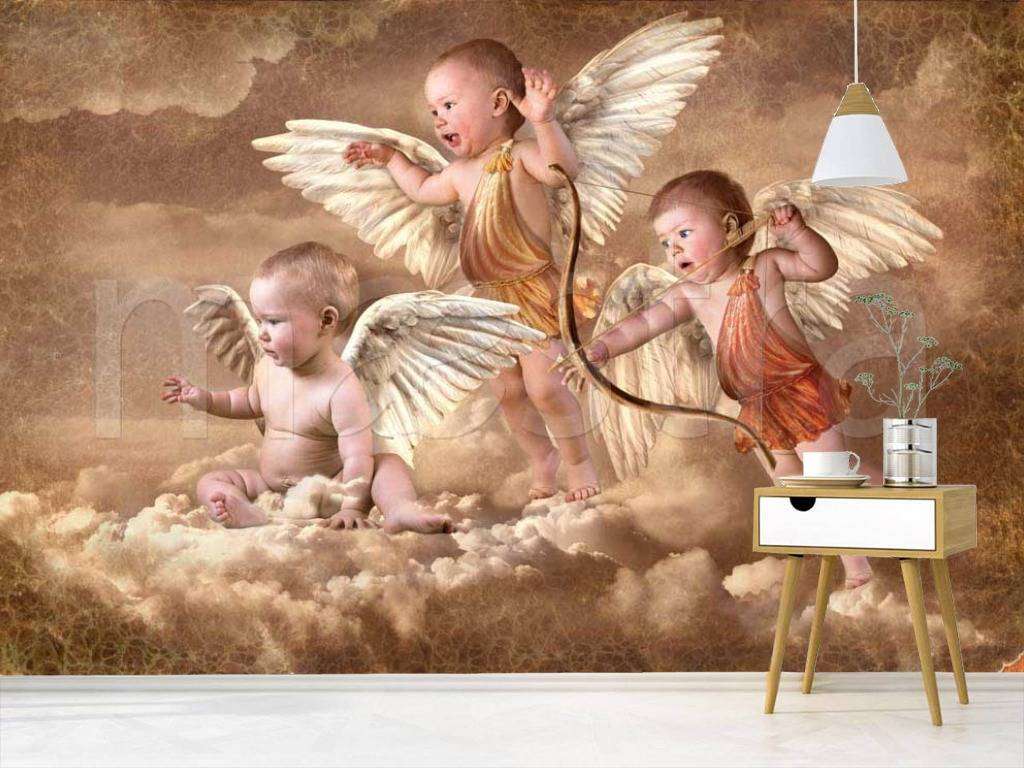 Фотообои в интерьере ангелы над облаками  9-167 фото
