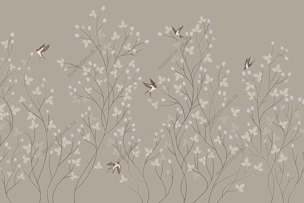 Фотообои в интерьере панно для спальни с птицами    9-1902 фото