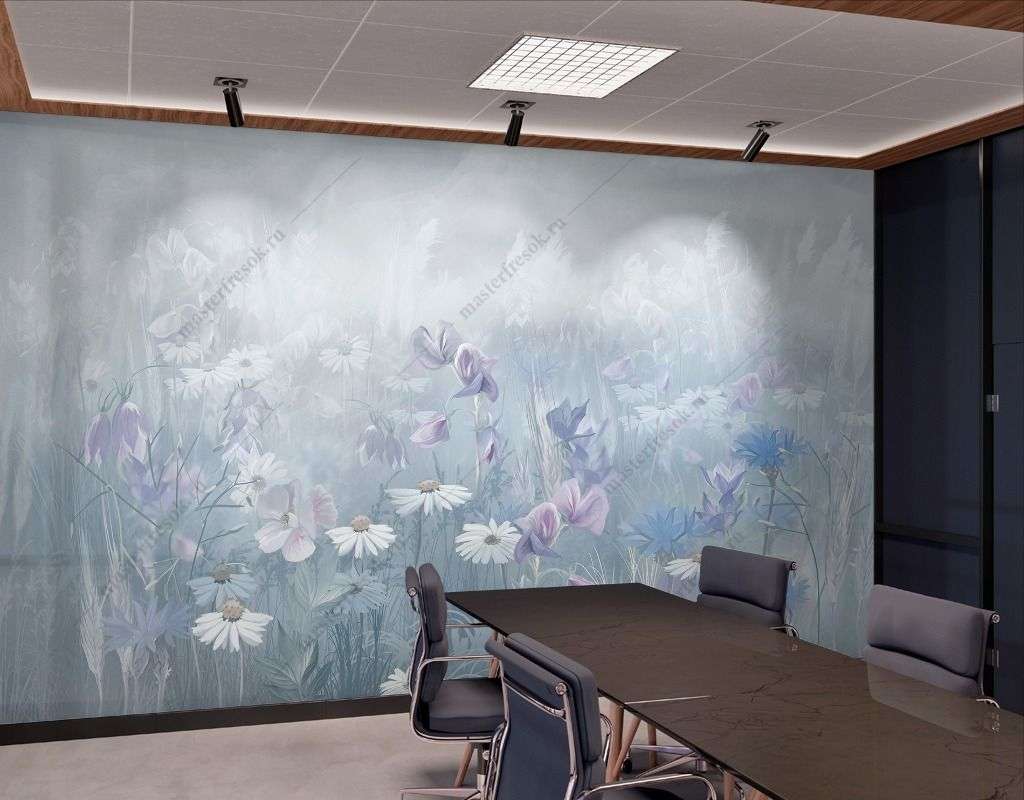 Фотообои в интерьере цветочная поляна  13-382 фото