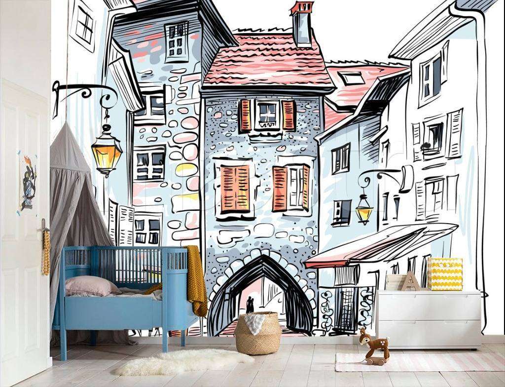 Фотообои в интерьере старинный город граффити  12-495 фото