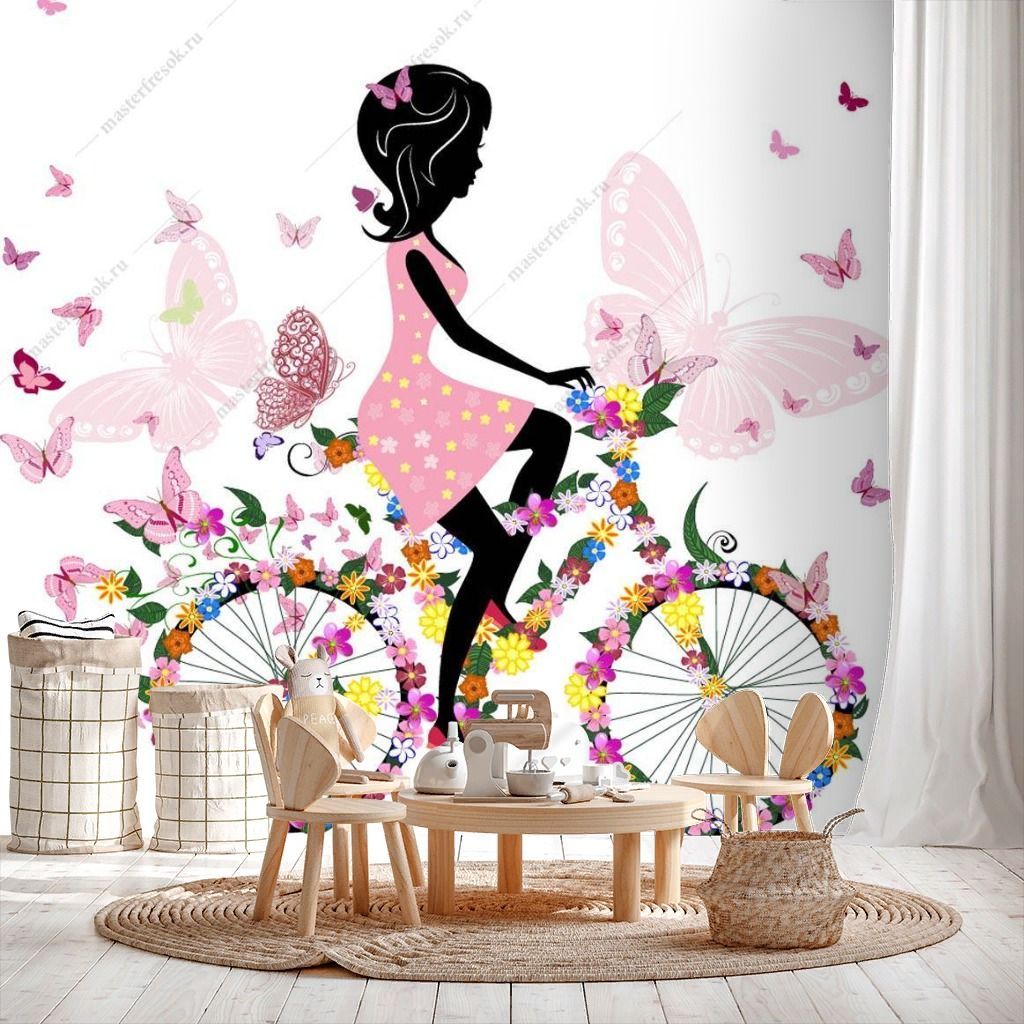 Фотообои Фея с цветами на велосипеде  12-1258