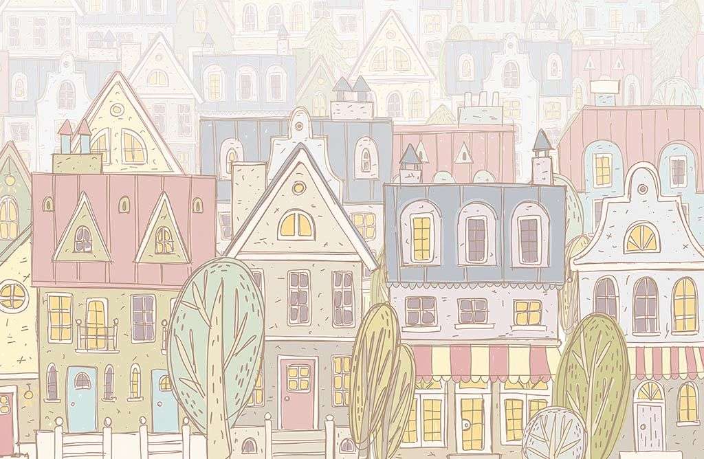 Фотообои в интерьере цветные домики  14-083 фото