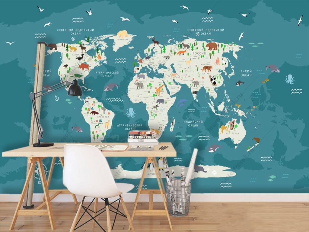 Фотообои Карта на русском на синем фоне  12-965