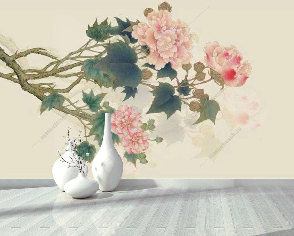 Фотообои в интерьере китайские пионы  15-960 фото
