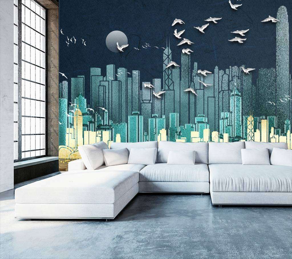 Фотообои в интерьере город темный графика  10-688 фото