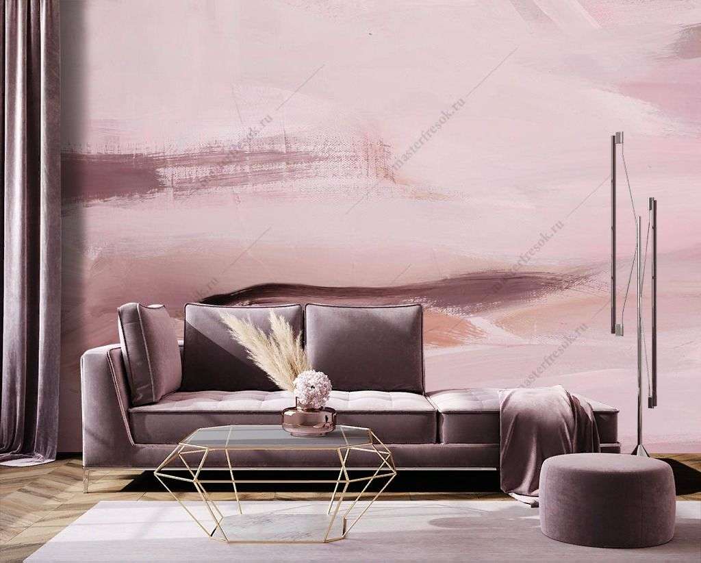 Фотообои в интерьере бледно розовая акварель  9-1372 фото