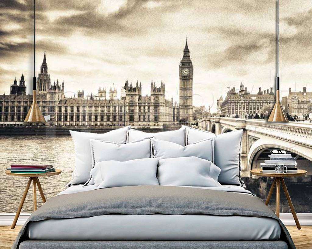 Фотообои в интерьере черно белая панорама лондона  9-505 фото