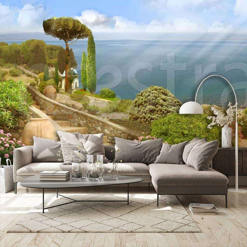 Фотообои в интерьере набережная в горах  2-023 фото