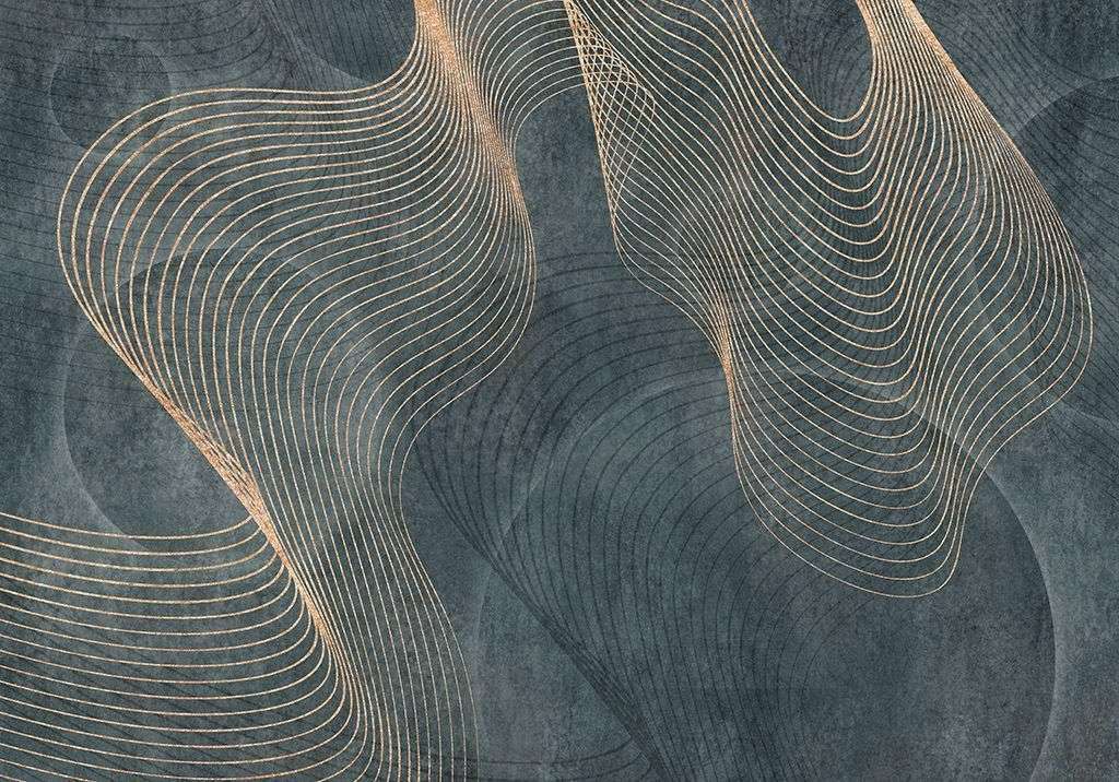Фотообои в интерьере золотистые линии на фоне индиго  9-1774 фото