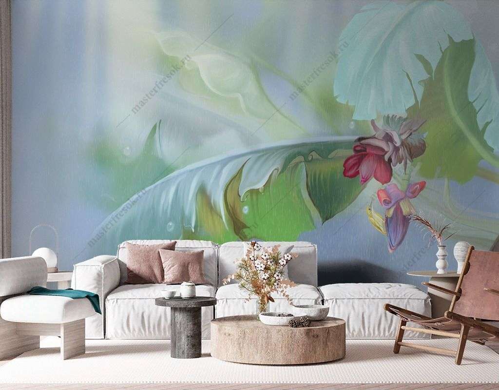 Фотообои в интерьере лист пальмы 3д  13-379 фото