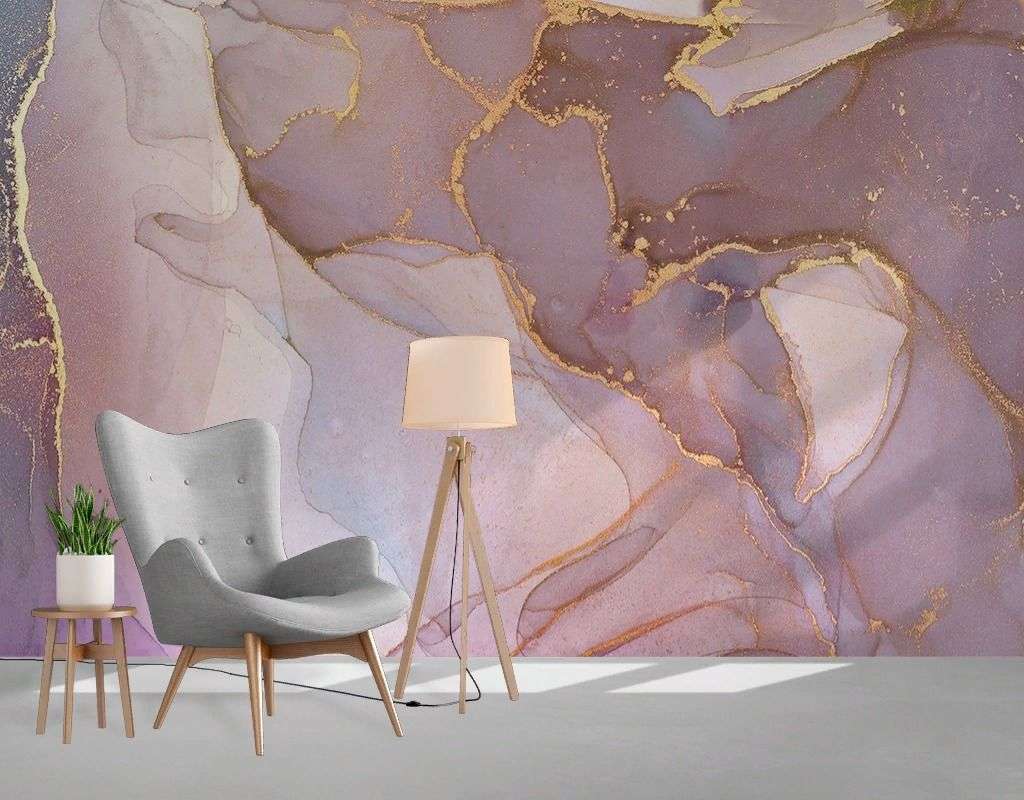 Фотообои в интерьере флюид арт холодный розовый  9-2029 фото