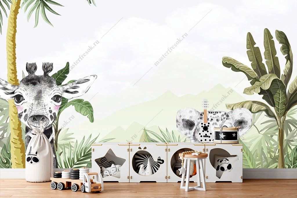 Фотообои Жираф и тигренок  14-431