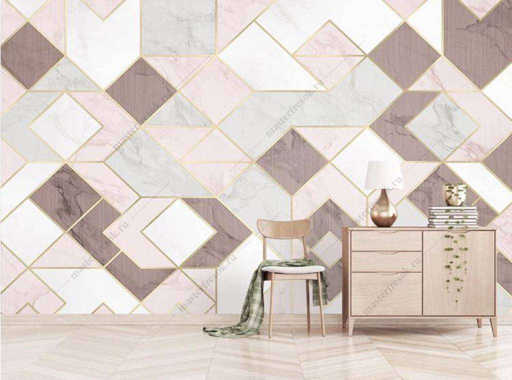 Фотообои в интерьере геометрия-ромбики  16-136 фото