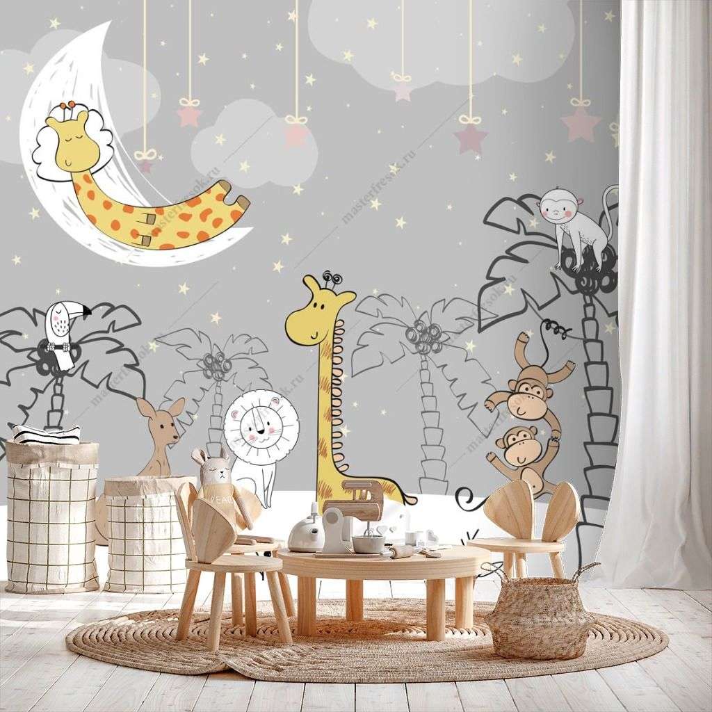 Фотообои в интерьере милые зверята на полянке  12-1312 фото