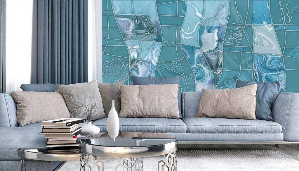 Фотообои в интерьере мятная абстракция  13-107 фото