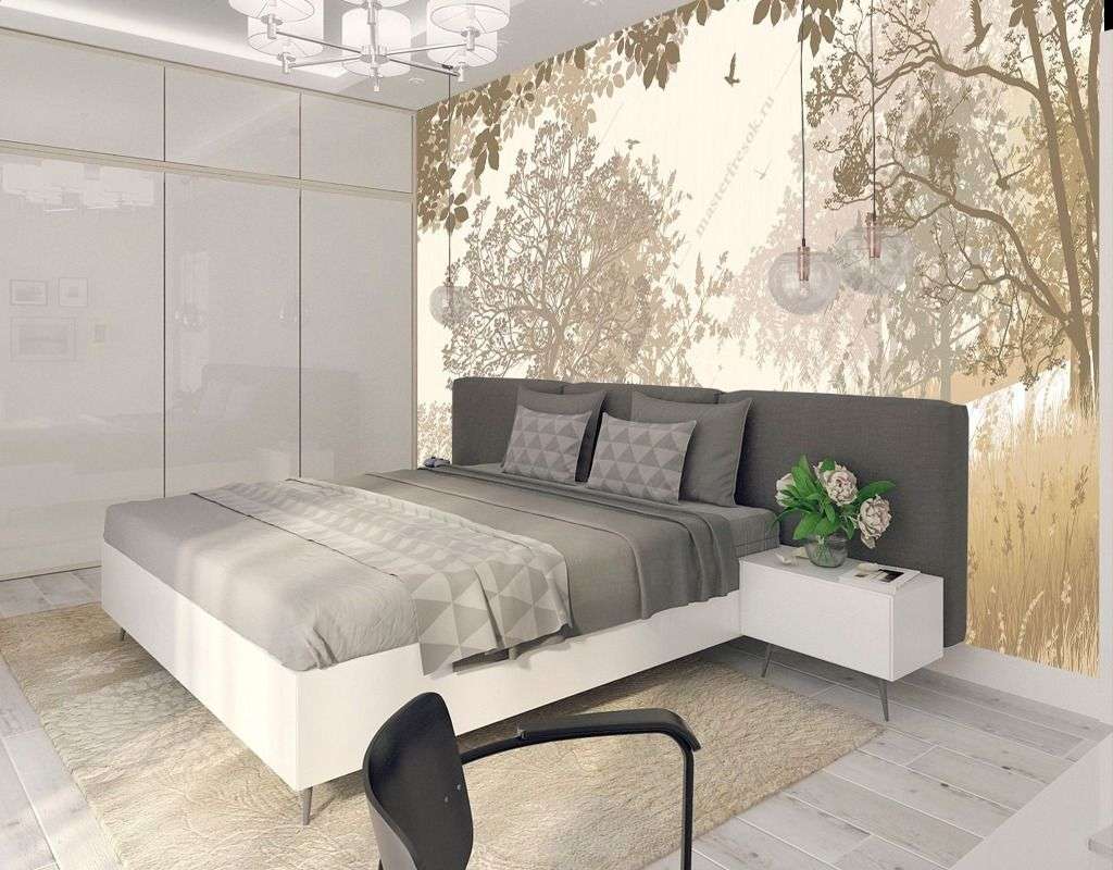 Фотообои в интерьере лес в бежевых оттенках  9-1633 фото