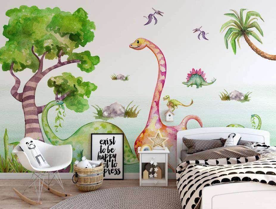 Фотообои в интерьере динозавры на прогулке  15-627 фото