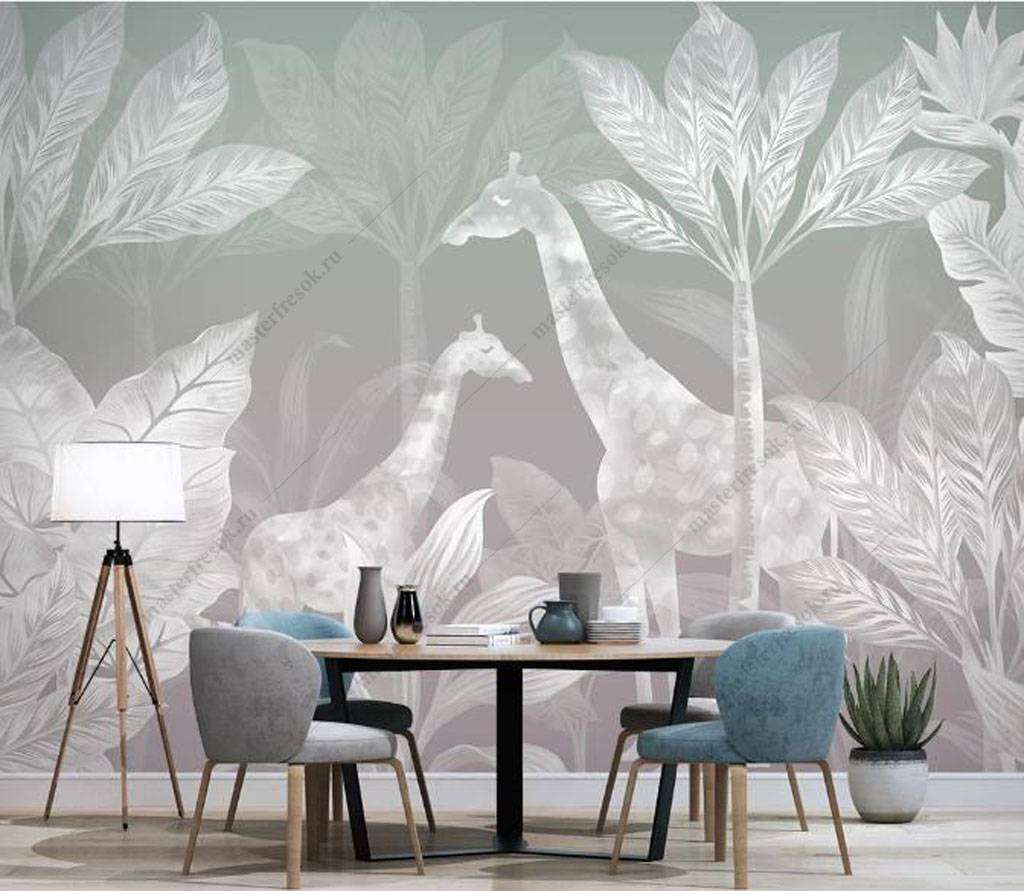 Фотообои в интерьере белые жирафы  16-119 фото