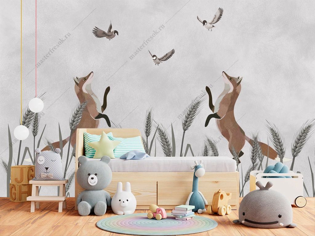 Фотообои Лисички в поле  12-1510