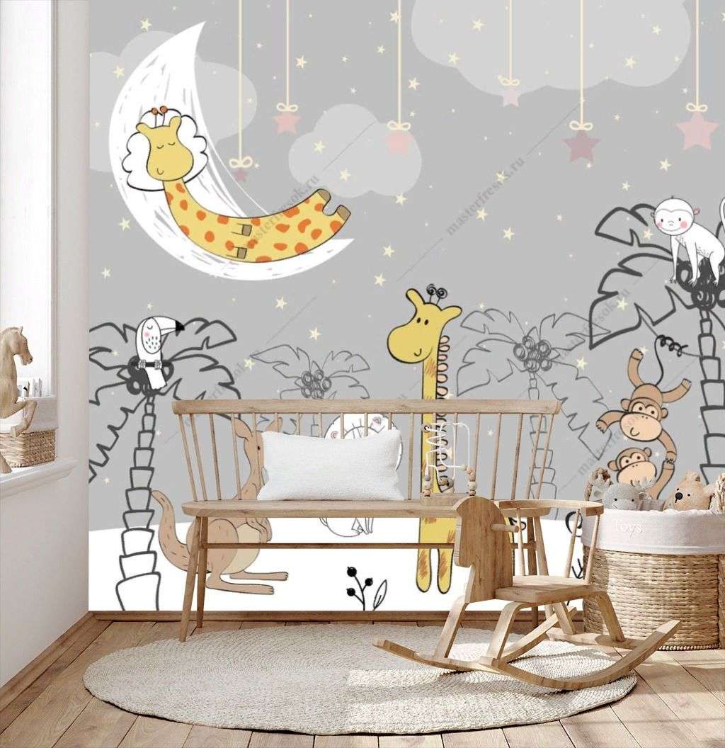 Фотообои в интерьере милые зверята на полянке  12-1312 фото