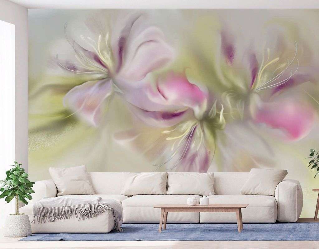 Фотообои в интерьере цветы розовые  13-735 фото