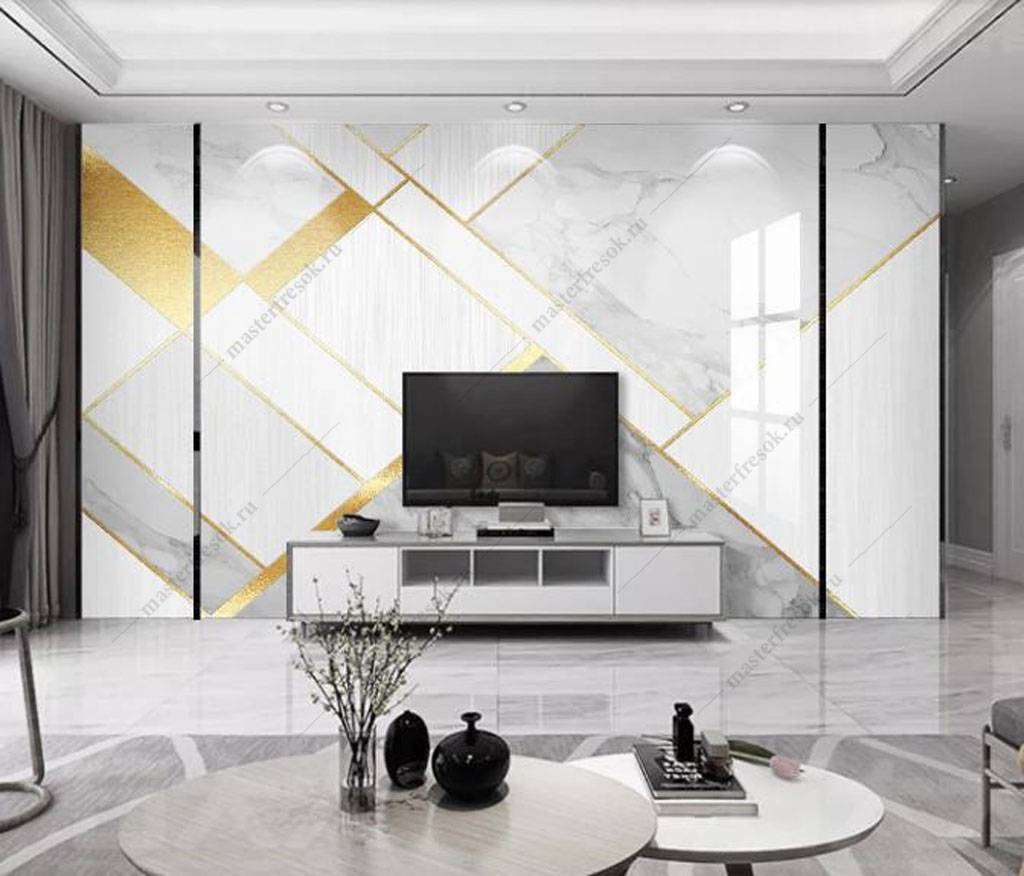 Фотообои в интерьере мраморная геометрия  16-129 фото