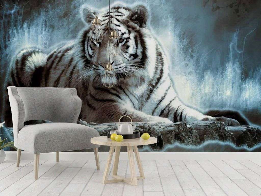 Фотообои в интерьере ночной тигр  17-4182 фото