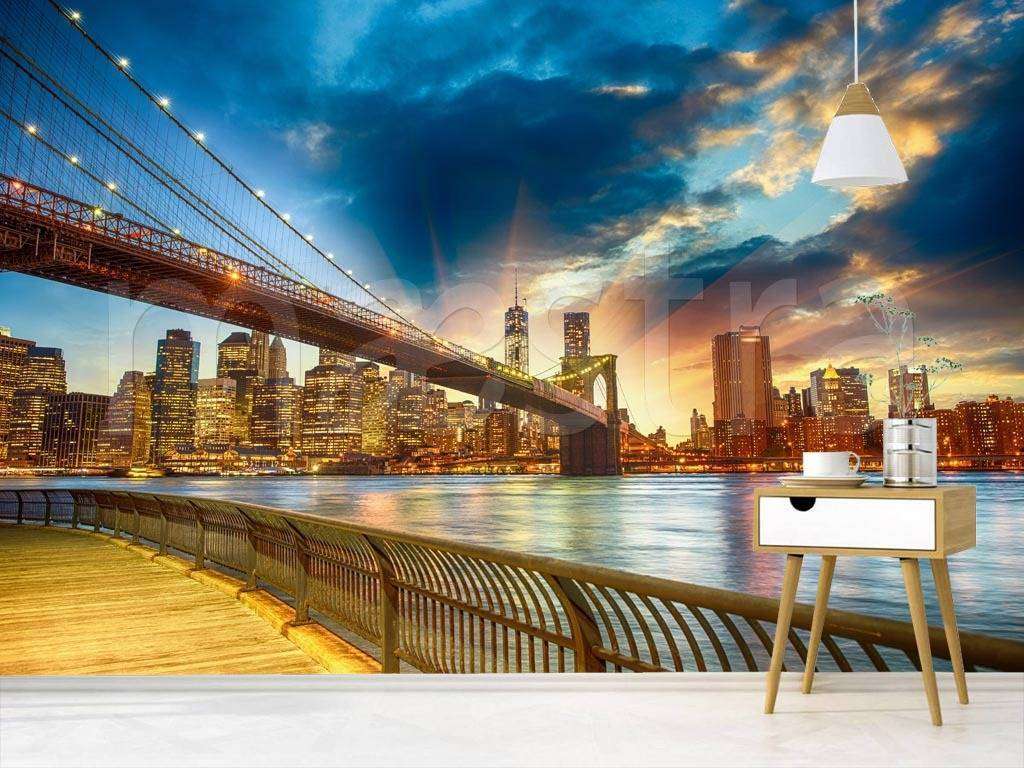 Фотообои в интерьере закат над бруклинским мостом  9-814 фото