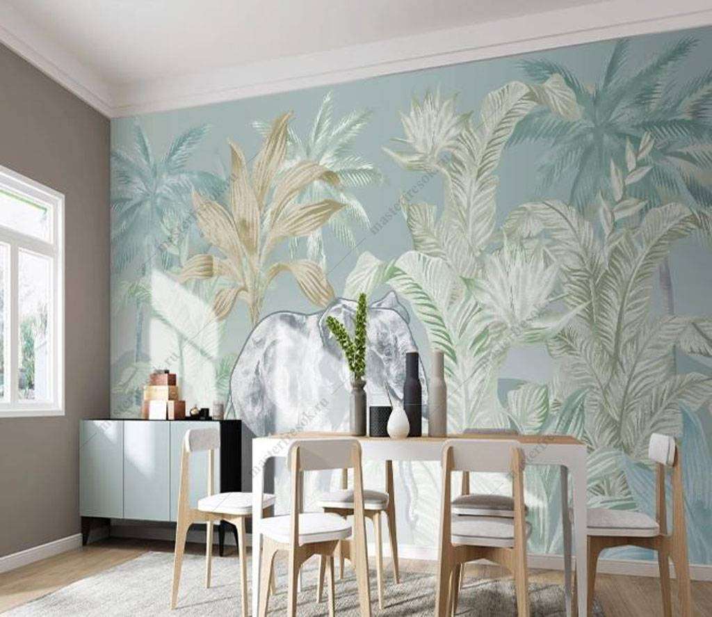 Фотообои в интерьере слон в тропиках  16-125 фото