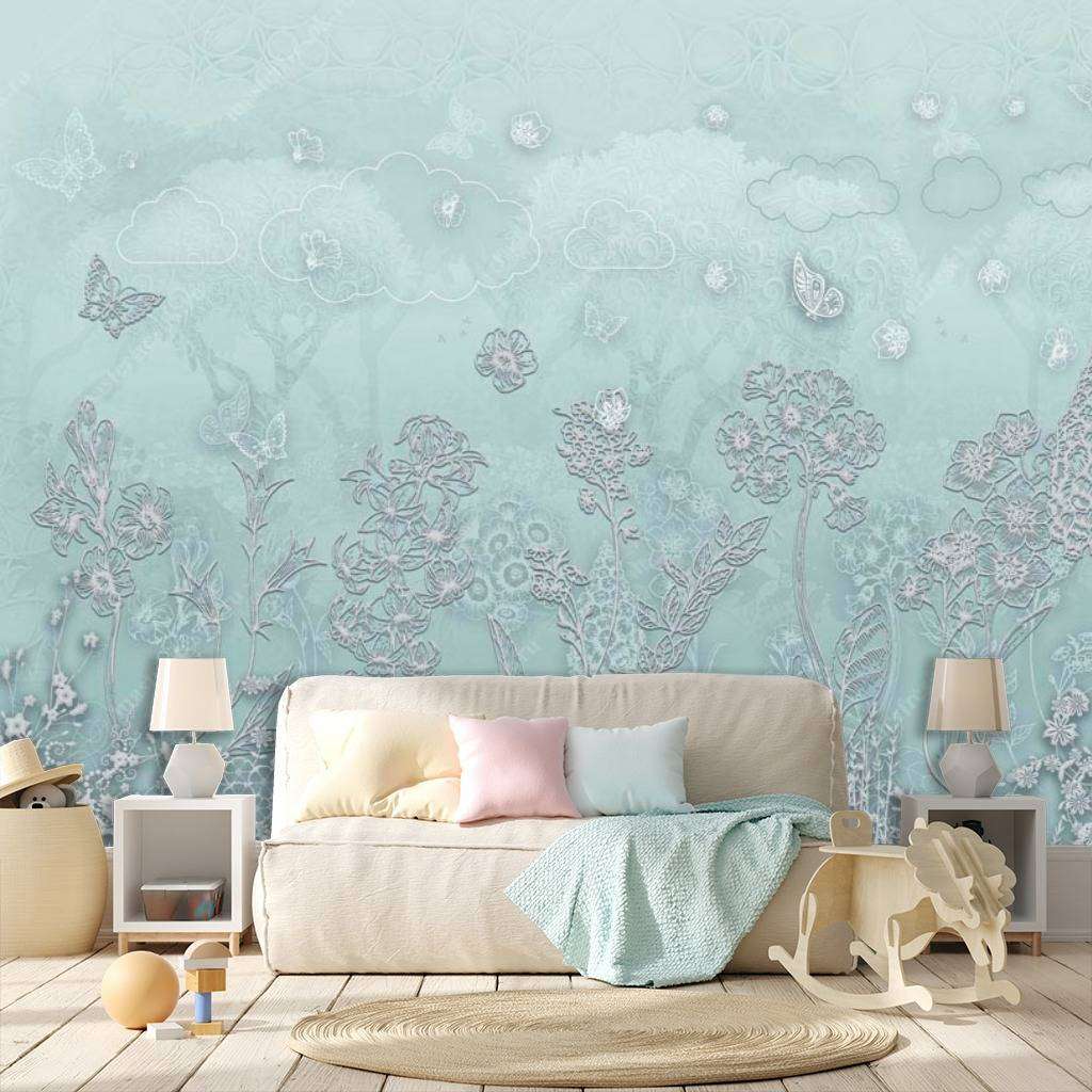 Фотообои в интерьере мятная полянка  13-118 фото