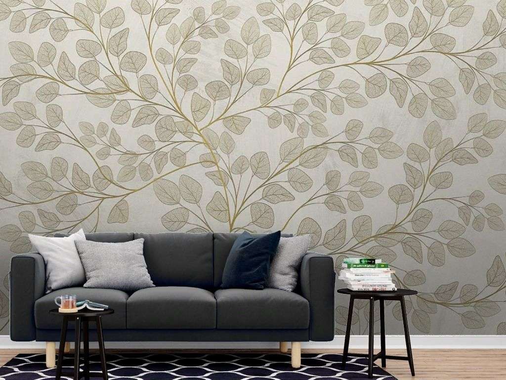 Фотообои в интерьере в спальню фон с листочками  9-1979 фото