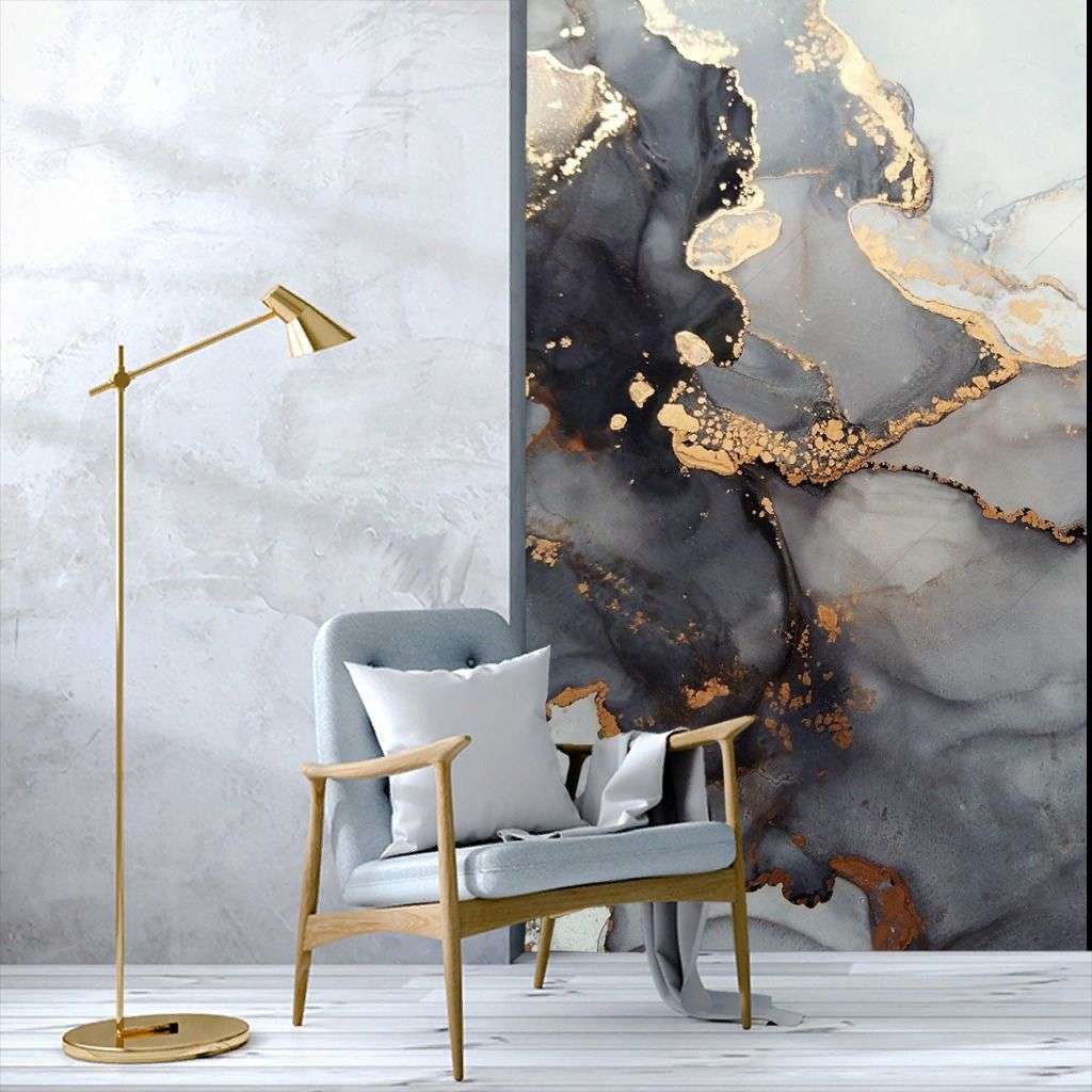 Фотообои в интерьере мрамор черный с золотом  9-1424 фото