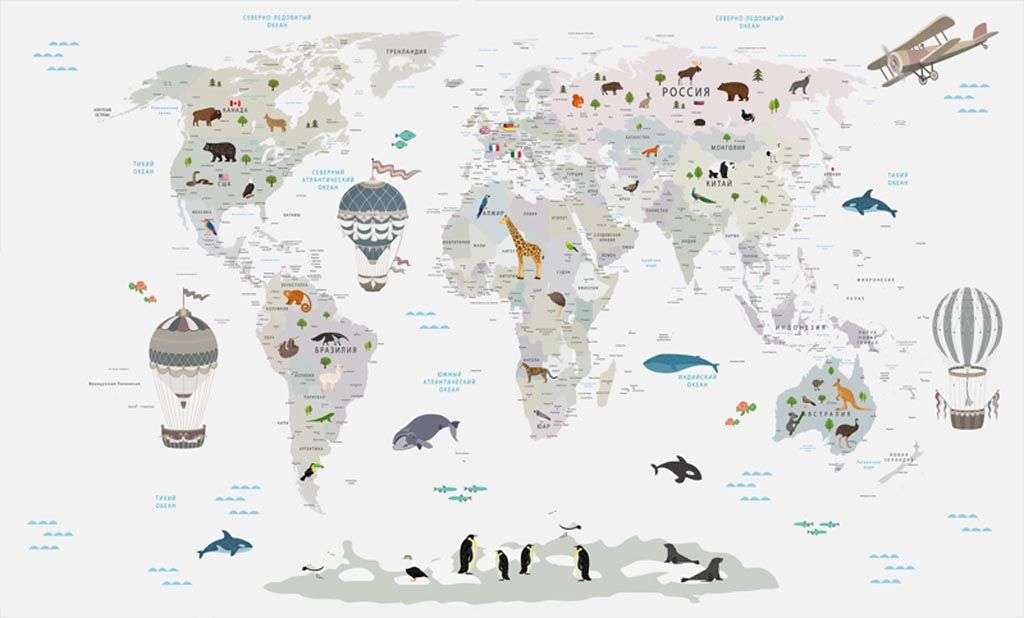 Фотообои в интерьере карта мира светло серая  12-1015 фото