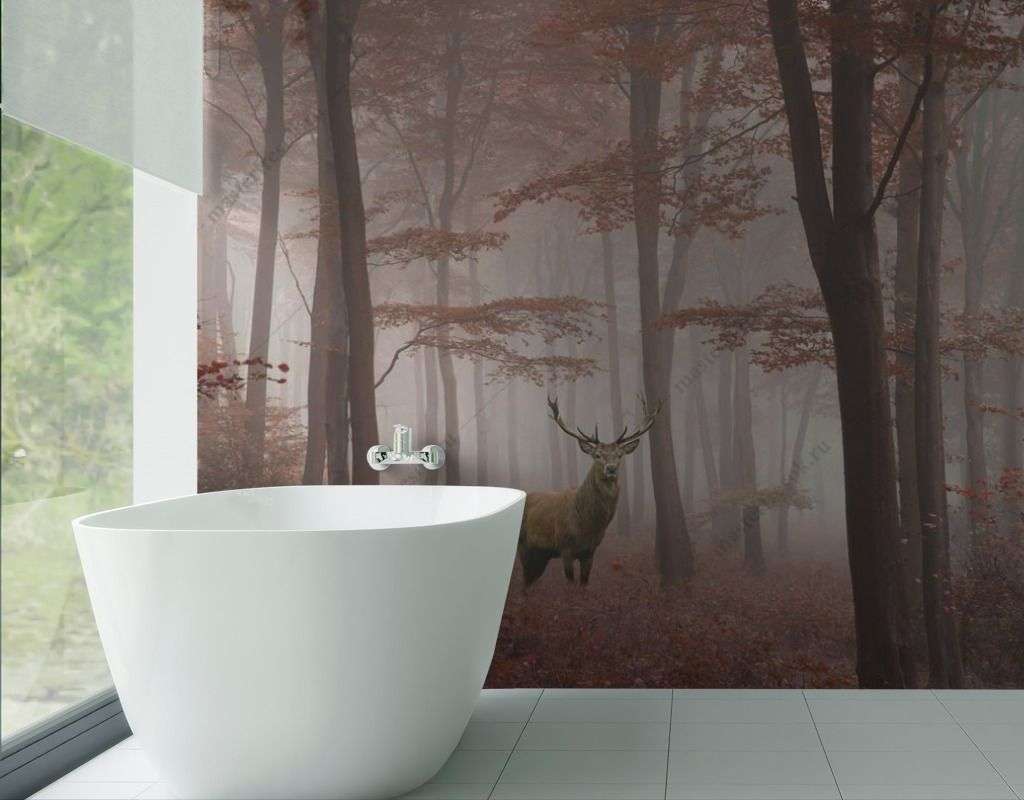 Фотообои в интерьере осенний лес с оленем  9-1529 фото
