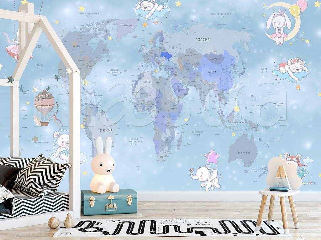 Фотообои Карта на русском с милыми животными  12-501