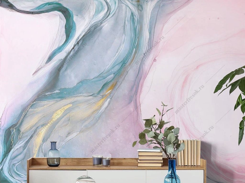 Фотообои флюид арт бирюзовый и розовый    9-1876