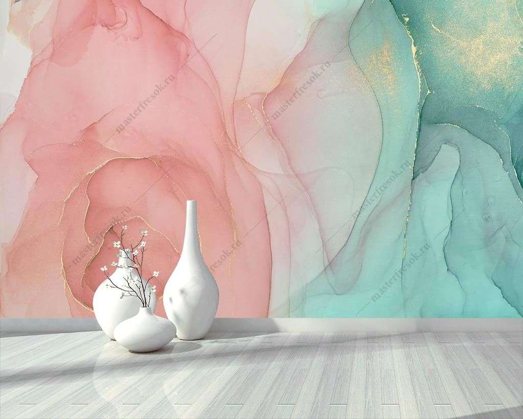 Фотообои в интерьере розово-зеленый флюид  9-1320 фото