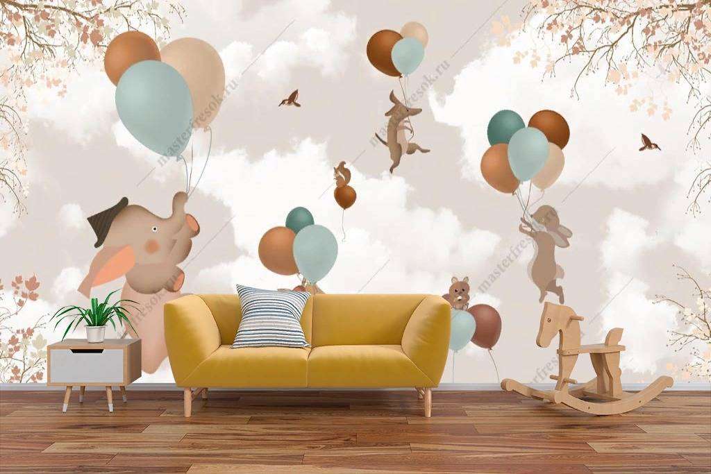 Фотообои в интерьере на воздушных шариках  12-1157 фото