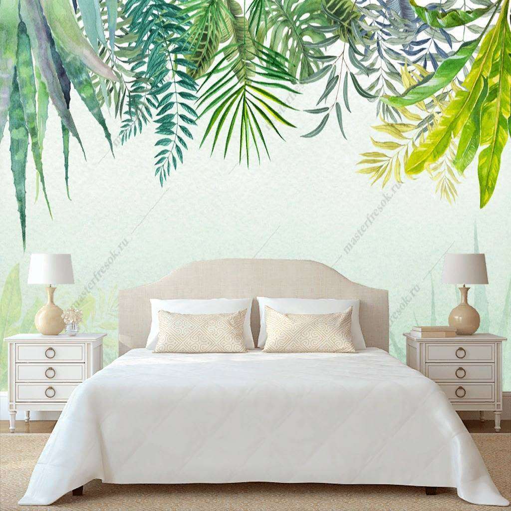 Фотообои Бесшовные обои на стену:  Тропические листья сверху. Артикул: 10-725  