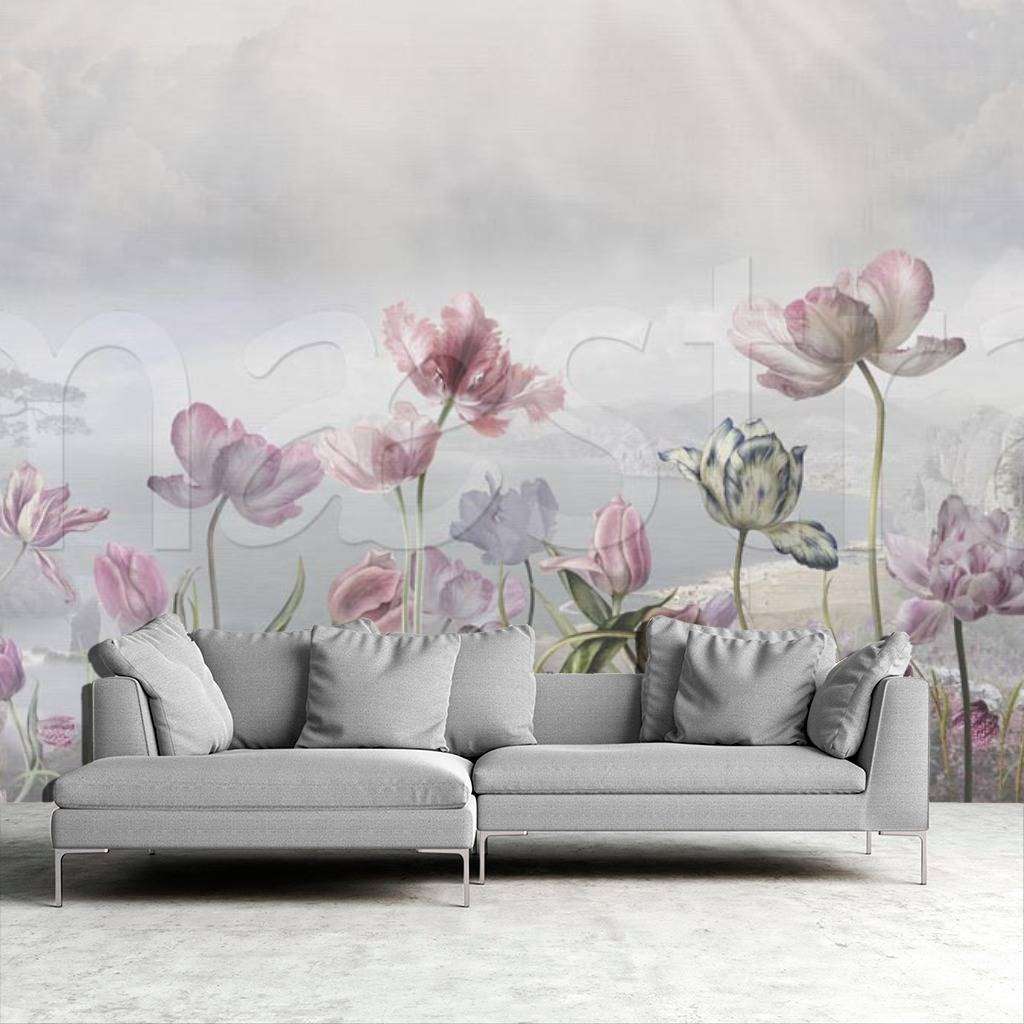 Фотообои в интерьере цветы 3д нежные  7-729 фото