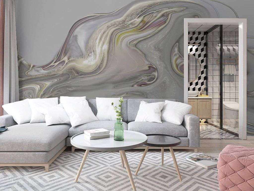 Фотообои в интерьере бежевые разводы на сером  13-690 фото