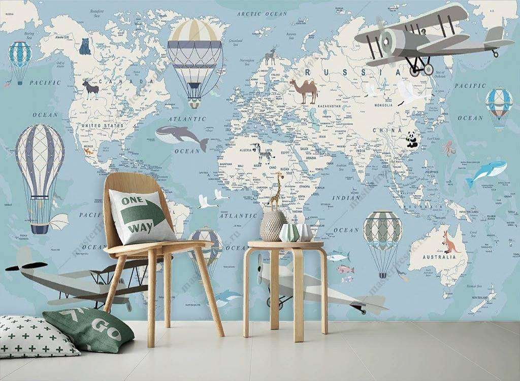 Фотообои в интерьере карта мира на зеленом фоне  12-1170 фото