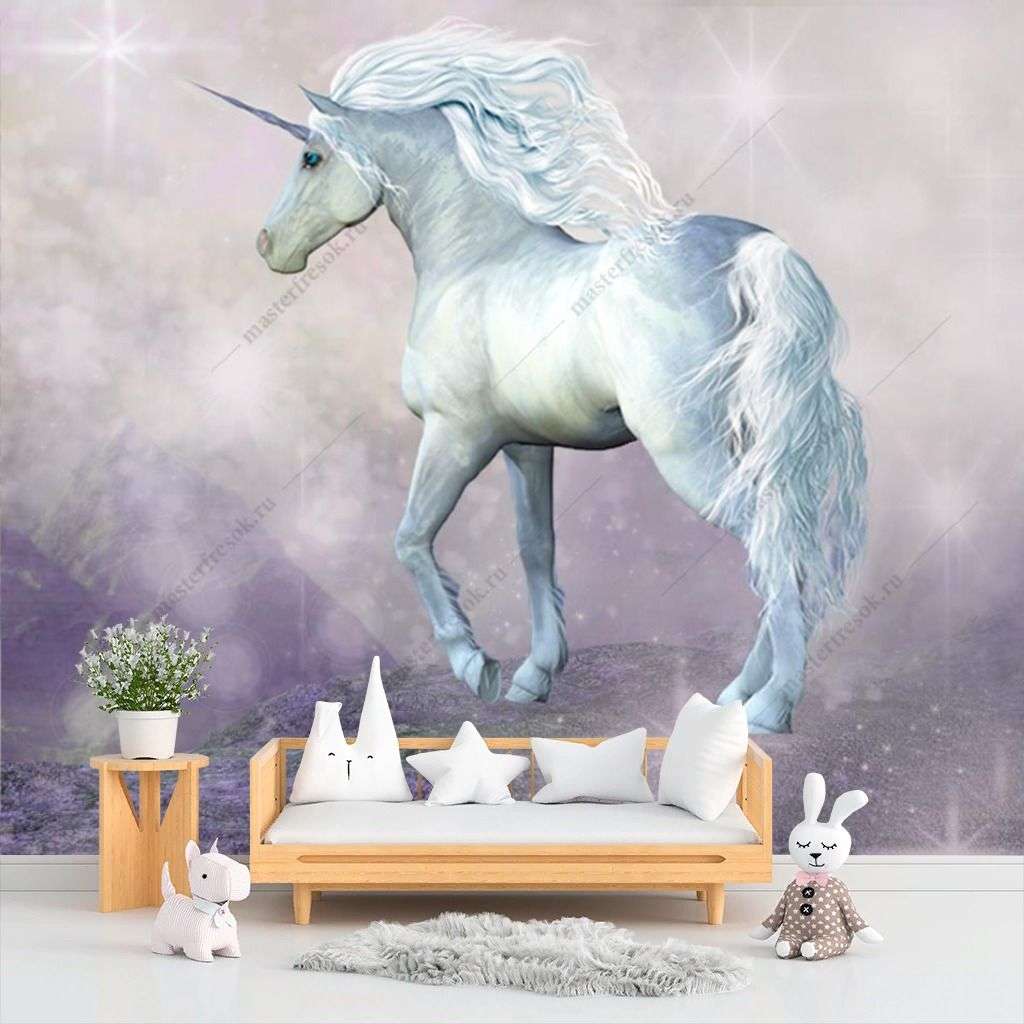 Фотообои в интерьере белый единорог  14-548 фото