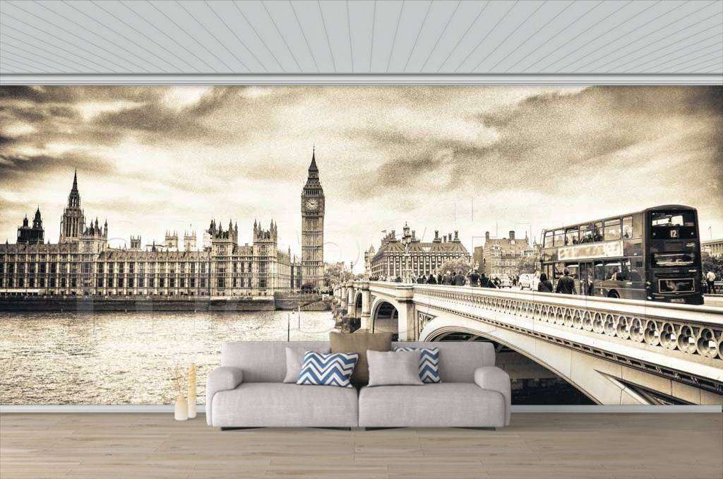 Фотообои в интерьере черно белая панорама лондона  9-505 фото