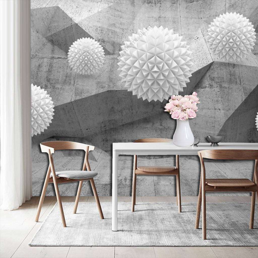 Фотообои в интерьере 3д шары в серой сфере  10-793 фото