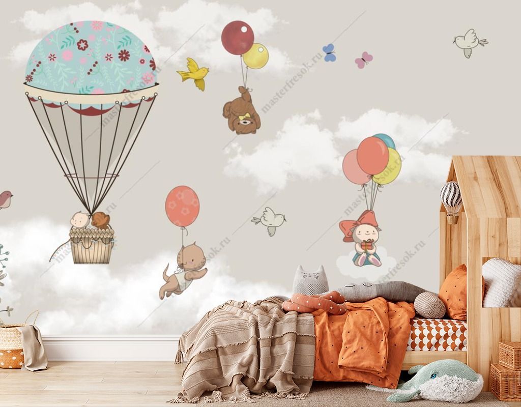 Фотообои Зверята на шарах  14-399