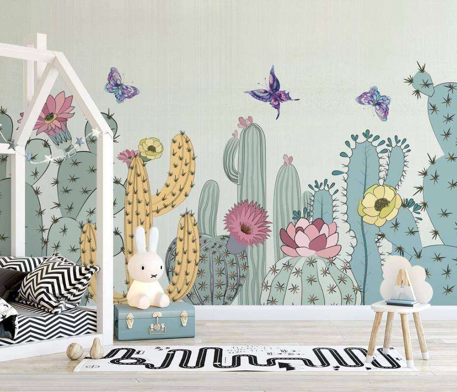 Фотообои в интерьере кактусы рисунок  15-129 фото