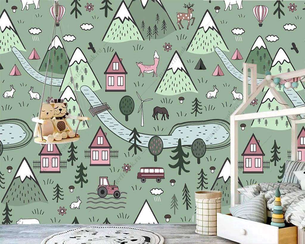 Фотообои в интерьере домики зеленые  12-711 фото