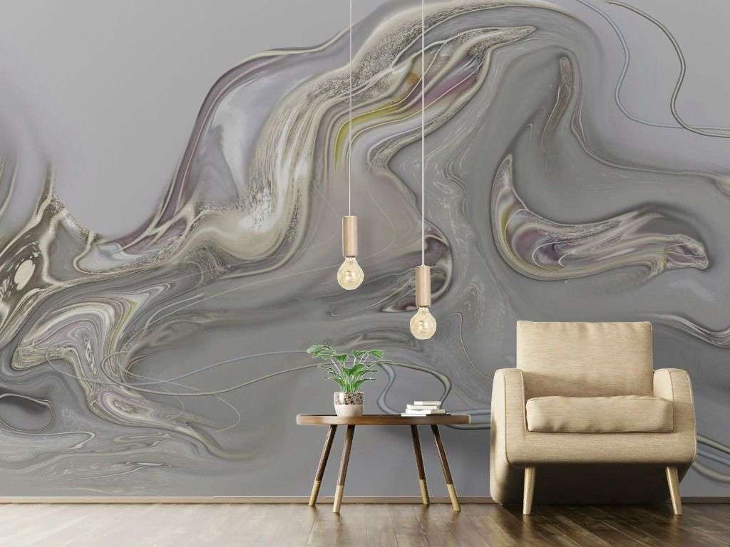 Фотообои в интерьере бежевые разводы на сером  13-690 фото