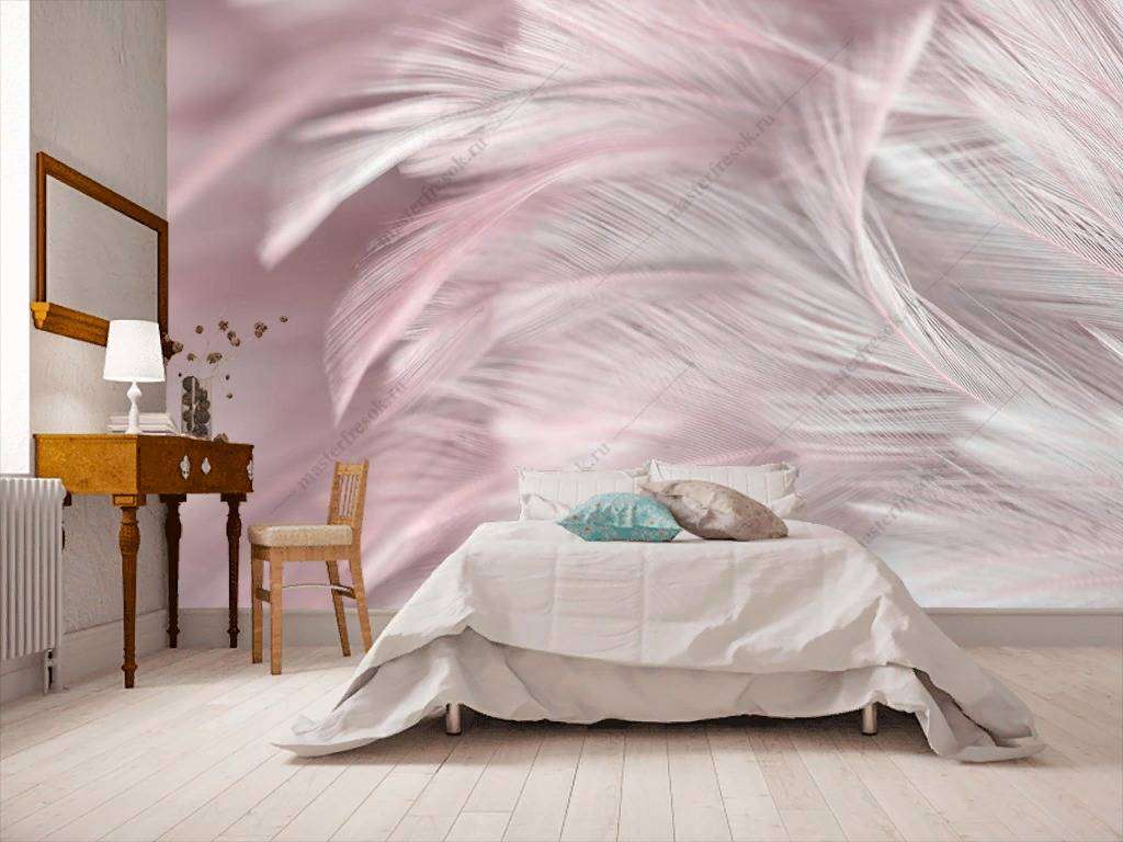 Фотообои в интерьере розовые перышки  9-1220 фото